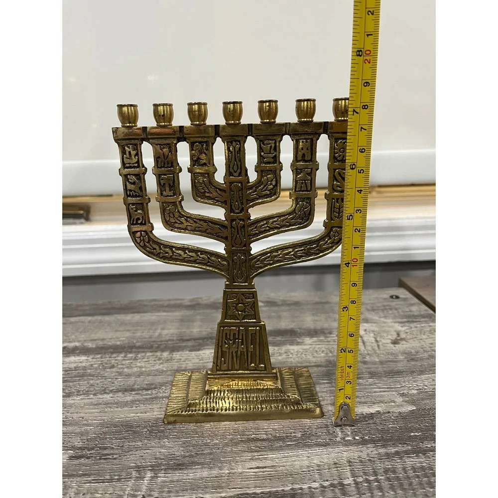 Vintage Brass‎ Menorah Seven Branch Decorative Jewish Small candle Holder Israel